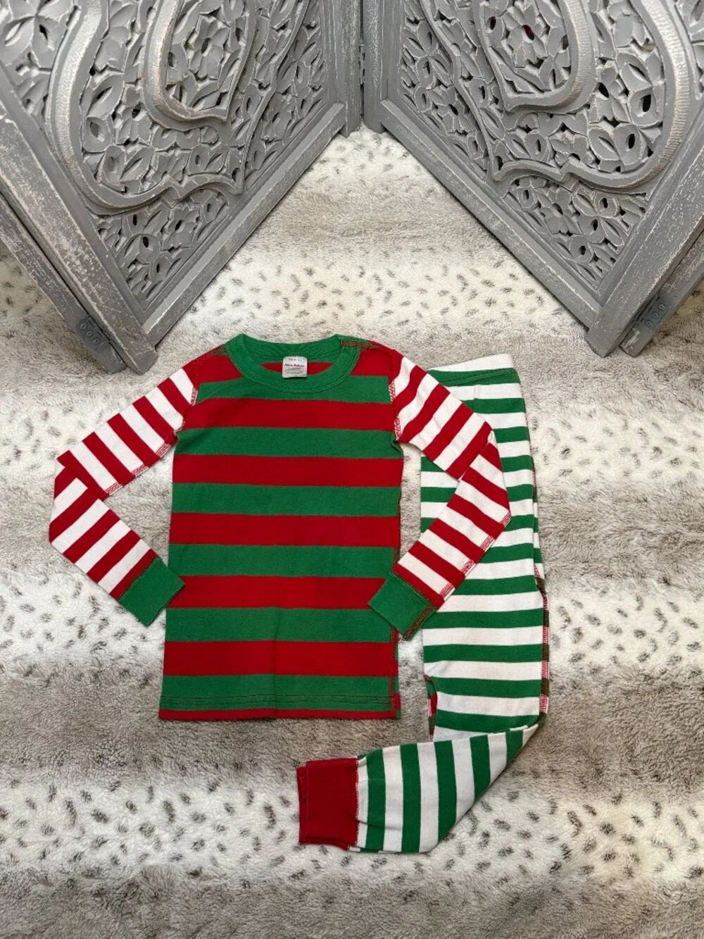 Hanna Andersson Christmas stripes matching set kids size 5 red green holiday